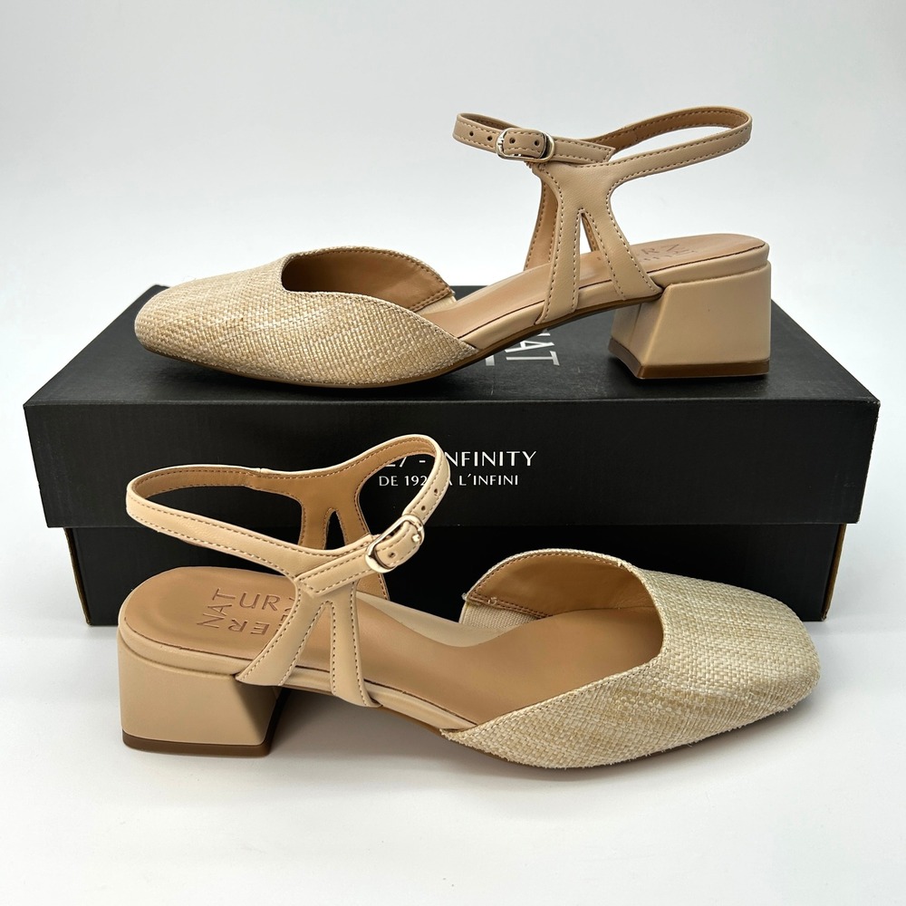 Womens Dress Shoes Naturalizer Hattie Size 6 Tan Woven Strappy Block Heel NEW